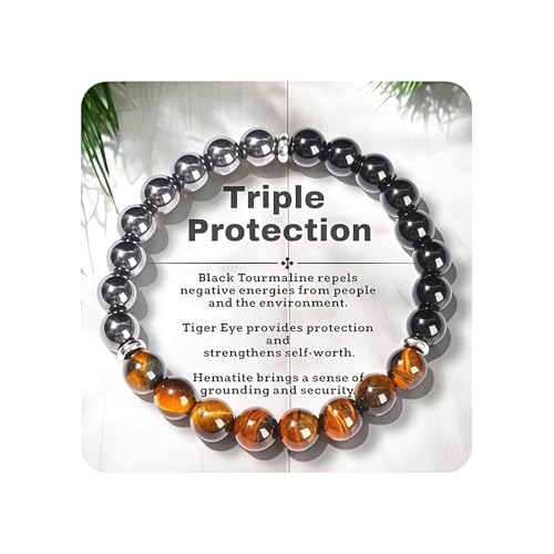 AstraGlam Pulsera de triple protección con ojo de tigre, turmalina negra y...