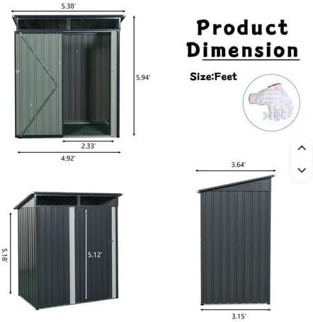Outdoor Metal Storage Shed, Gray, 5 x 3 ft, Iron, with Transparent Window, Industrial Style, Multi-Functional