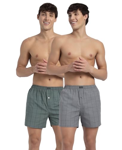 Image of Jockey 8222 Men Super Combed Mercerized Cotton Woven Checkered Inner Boxers with Ultrasoft and Durable Inner Waistband (Pack of 2, Colors & Prints May Vary)