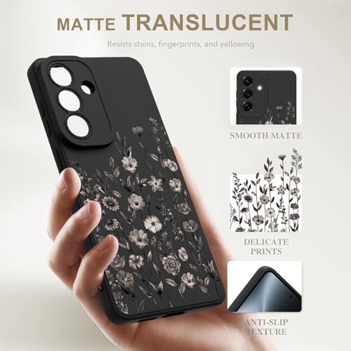 Image of Designed for Samsung Galaxy S26 Plus Case for Women, Black Floral | Cute Flower Pattern Liquid Silicone Phone Case [Full Camera Protection] Slim Soft TPU Protective Cover