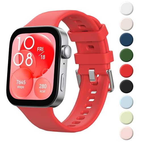 Vancle Silicone Band for Huawei Watch Fit 3 Strap(Not for Watch Fit/Fit2) Band Lightweight Sport Wristband Intended for Huawei Watch Fit3 (Red)