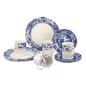 Spode Blue Italian Brocato 12 Piece Dinnerware Set | Service for 4 | Dinner Plate, Salad Plate, and Mug | Made of Fine Earthenware | Microwave and Dishwasher Safe