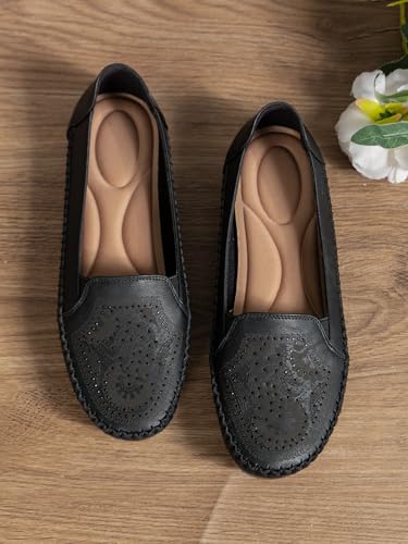 Image of Loafers for Women Leather Business Casual Shoes Comfortable Lightweight Penny Loafers Slip On Work Flats Moccasins Driving Boat Shoes