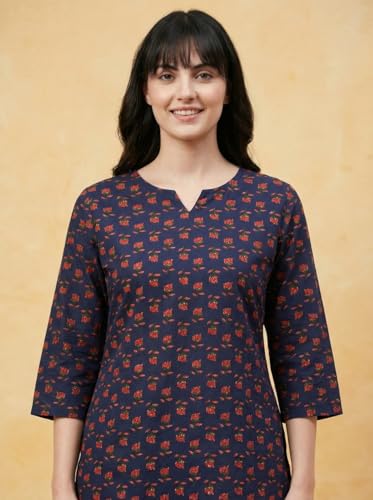 Image of Bee M Pee Designer Trendy Floral Printed Cotton Kurta Coord Sets for Women | Stylish Casual Tunic Kurti Set with Pant for Woman for Office