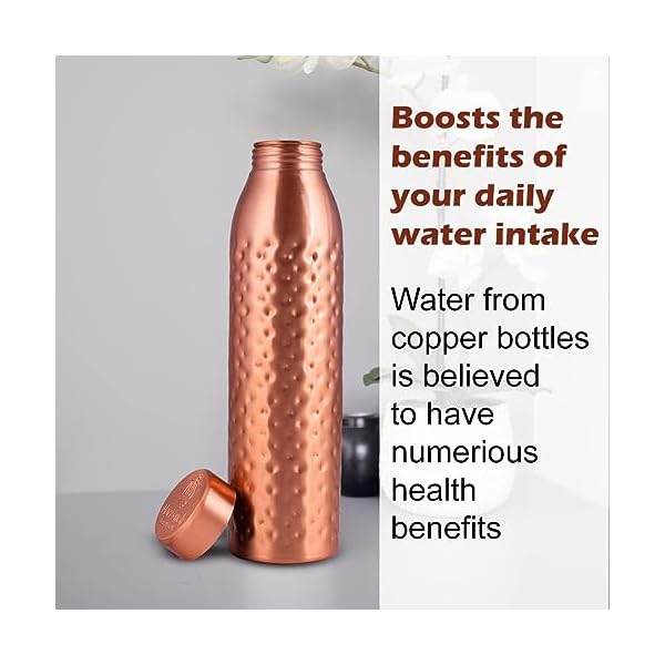 NORMAN JR, Copper Water Bottle 1L - Gift Box of 6, Plain 3, Hammered 3, an Ayurvedic vessel made from pure copper - helps you drink more water, with many health benefits - Image 3