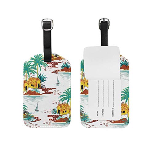 Preisvergleich Produktbild shenguang Meine tägliche schöne Insellandschaft Palme Gepäckanhänger PU Ledertasche Koffer Koffer Etikett 1 Stück