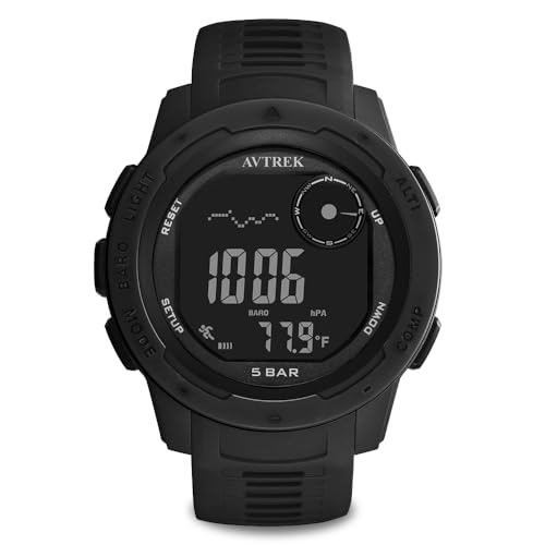 AVTREK Reloj digital impermeable, reloj deportivo al aire libre, reloj militar con podómetro, altímetro, brújula, perfecto para hombres, mujeres y adolescentes (negro)