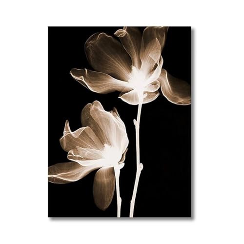 Cuadros de lienzo con flores abstractas en blanco y negro: decoración de pared 30x40cm 2