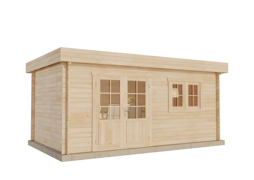 Alpholz Gartenhaus Spree-28 A aus naturbelassenem Holz 520x320cm mit 28 mm Wandstärke & Pultdach