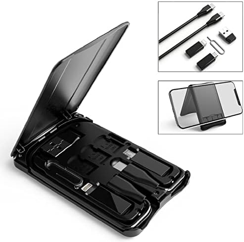 Cable Card Box, Universal Charging Cable Adapters,Compact USB-C/USB-A/Micro-USB/Lightning Port,Compact with Most Smartphones, Portable Phone Stand,SIM Tools and Nano Card Storage Slot