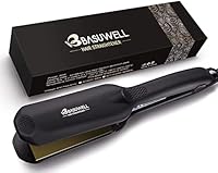 Basuwell Professional Hair Straighteners Wide Plates for Thick Hair Five-Speed Temperature Control Voltage Salon Fast Hair Styler UK Plug, Black