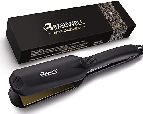 Basuwell Professional Hair Straighteners Wide Plates for Thick Hair Five-Speed Temperature Control Voltage Salon Fast Hair Styler UK Plug Black