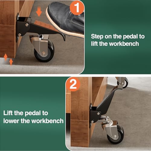 DOZAWA Workbench Casters Kit, 660 Lbs Retractable Casters Set of 4 Heavy Duty, 2.5" Side Mount Caster Wheels, Stepdown Castor Wheel for Workbenches, Machinery and Tables