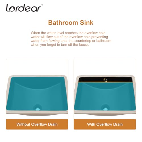 Lordear Undermount Black Bathroom Sink 21x15 Inch Bathroom Vanity Sinks Undermount Rectangle Black Porcelain Ceramic Bathroom Under Counter Lavatory Vanity Sink Basin with Overflow