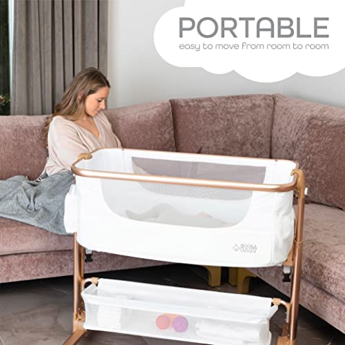 Baby Bassinet, Bedside Sleeper For Baby, Easy Folding Portable Crib With Storage Basket For Newborn, Bedside Bassinet, Comfy Mattress/Travel Bag Included (White And Gold) #TOP3