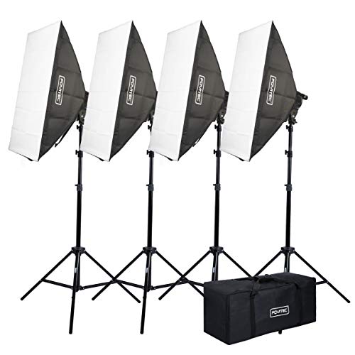 Fovitec - 4-Light 4000W Fluorescent Lighting Kit For Photo & Video With 20"X28" Softboxes, Stands, & Carry Bag #TOP9