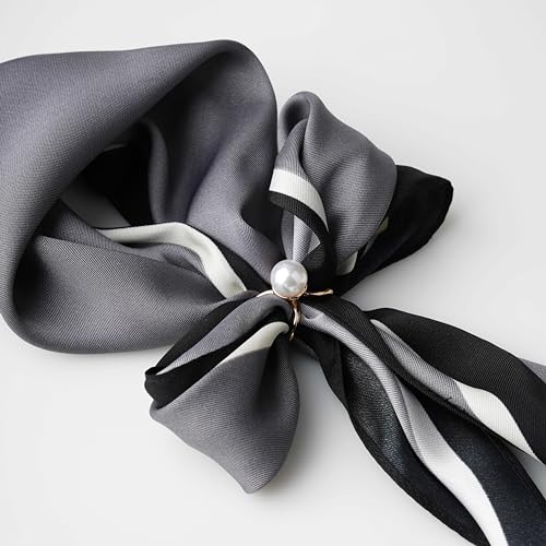 Satin Neckerchief Silk Like Scarf Hair Wraps Handbag Accessories with Scarf Rings Neck Ribon Scarf2