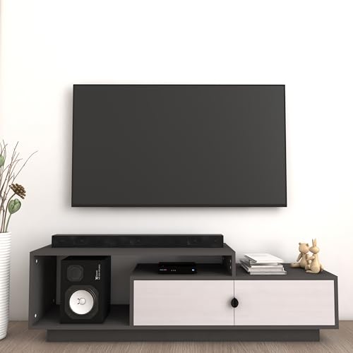 Image of Caspo TV Unit with Storage | Engineered Wood TV Entertainment Unit | Installation Type - DIY(Do-It-Yourself) | Colour - Light & Dark Grey