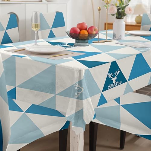 Image of Amazon Basics Dining Table Cover with 6 Chair Covers|Table Cover: 100% Polyester Woven Fabric 140 GSM, 220Cm X 140Cm|Chair Cover: 95% Polyester & 5% Spandex 110 GSM, 50Cm X 40Cm|Sky Blue, Rectangular