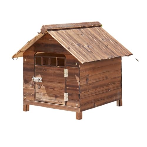 Emidor 犬小屋、ペットハウス、木製、屋外用、通気性、防風・防雨性、日焼け防止、組み立て簡単、休憩所、庭用、ペット用品、屋外飼育、四季通用、大型犬・小型犬に適しています (L,ドアあり+窓なし)