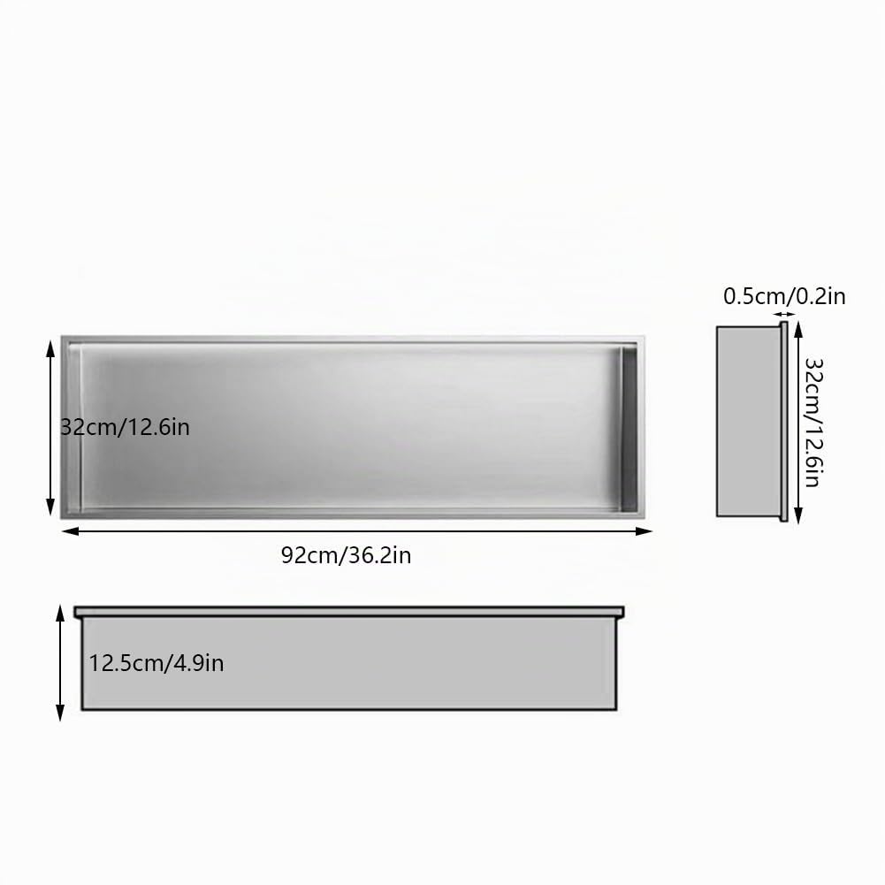 Nicho de Ducha de Pared de Acero Inoxidable con luz LED incorporada, Estante de Almacenamiento Individual, Hueco para Mejorar el hogar, Dorado (92 x 32 x 12,5 cm)