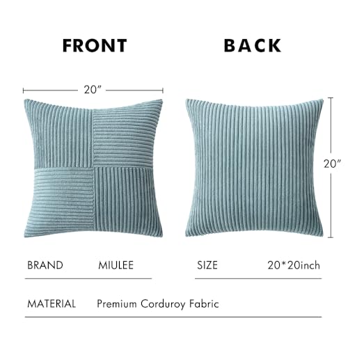 Image of MIULEE Slate Blue Decorative Throw Pillow Covers 20x20 Inch for Couch Bed Sofa Pack of 2 Coastal Farmhouse Throw Pillows Soft Cross Corduroy Patchwork Textured Cushion Cases