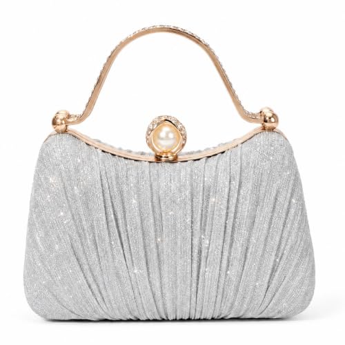Image of Comeon Clutch Purses for Women Pleated Bling Sequin Evening Bag with Handle