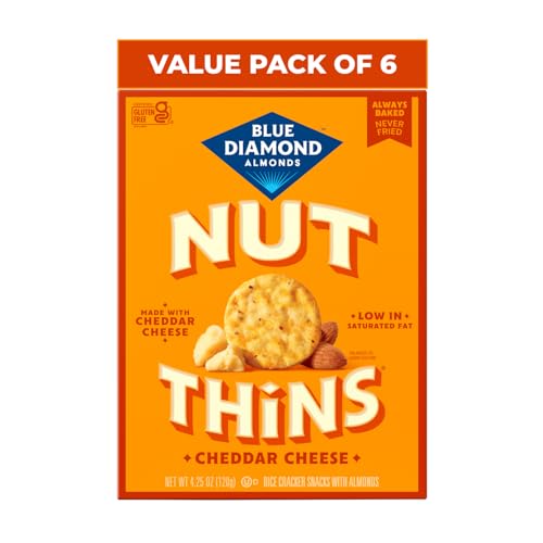 Image of Blue Diamond Almonds Nut Thins Cheddar Cheese Gluten Free Cracker Crisps, 4.25 Oz Boxes (Pack of 6)