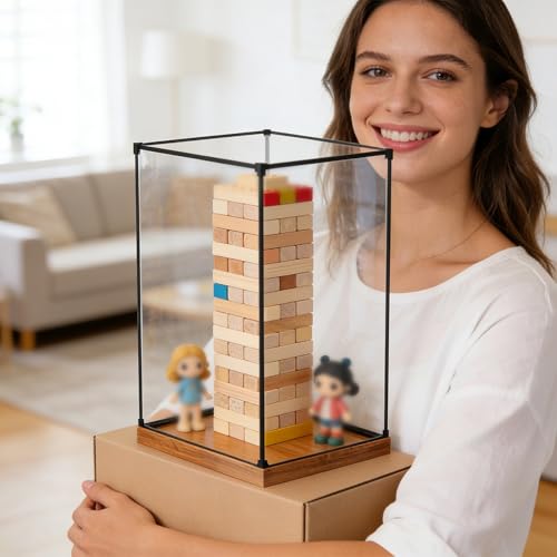 Vibeo Cajas de Metacrilato Vitrina Alta de Acrílico Transparente (15-80 cm), Caja de Plástico para Guardar Juguetes/Figuras, Vitrina Protectora de Acrílico con Base Gruesa(25x25x50cm/10x10x20in)