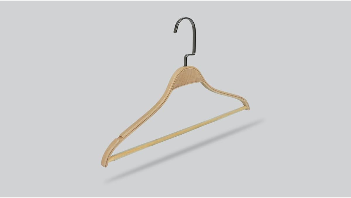 Pants Hangers 8 Pack Wooden Skirt Hangers with Black Nickel Hook, Bar Design, Closet Organizer, Beige Finish - Beige