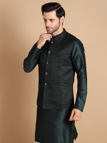 Image of men's Silk Blend Kurta Pejama & Waistcot Set