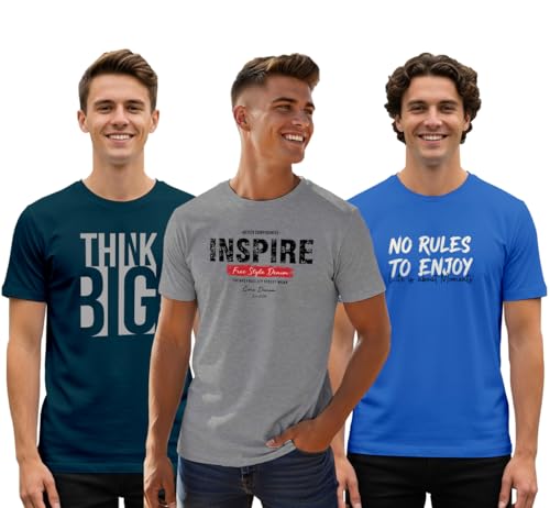 Image of XENOVAURBAN Men's Printed T-Shirt Combo Pack of 3 | Regular Fit Cotton Tshirts for Man