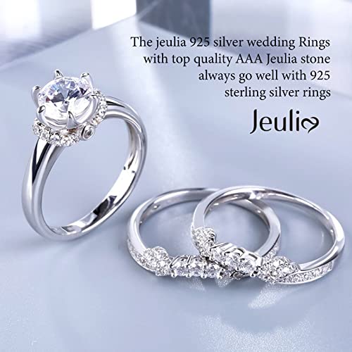 Jeulia 3PC Ladies Classic Round Cut Sterling Silver Rings Set Engagement Anniversary Wedding Band Ring Set With Jewelry Gift Box for Women4