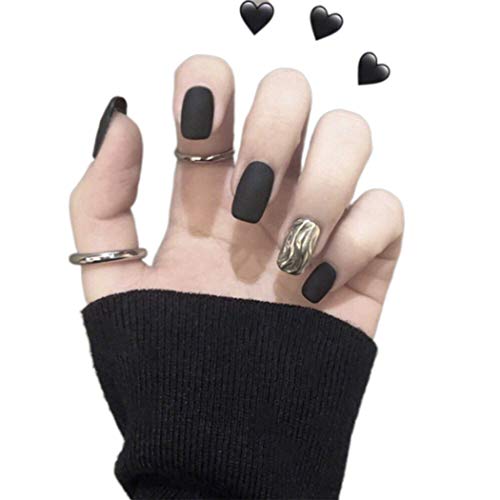 Derora Square Press on Nails Short Fake Nails Acrylic False Nails Full Cover Nails for Women and Girls (24Pcs) (Purple-3) (Black)