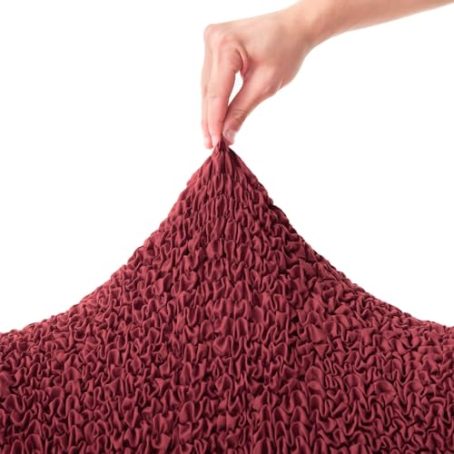 Image of Bellissima Sofa Covers - Premium Luxury Microfibra Plain Stretchable Sofa Cover 2 Seater Fully Covered Slipcover, Imported from Italy (Bordeaux)