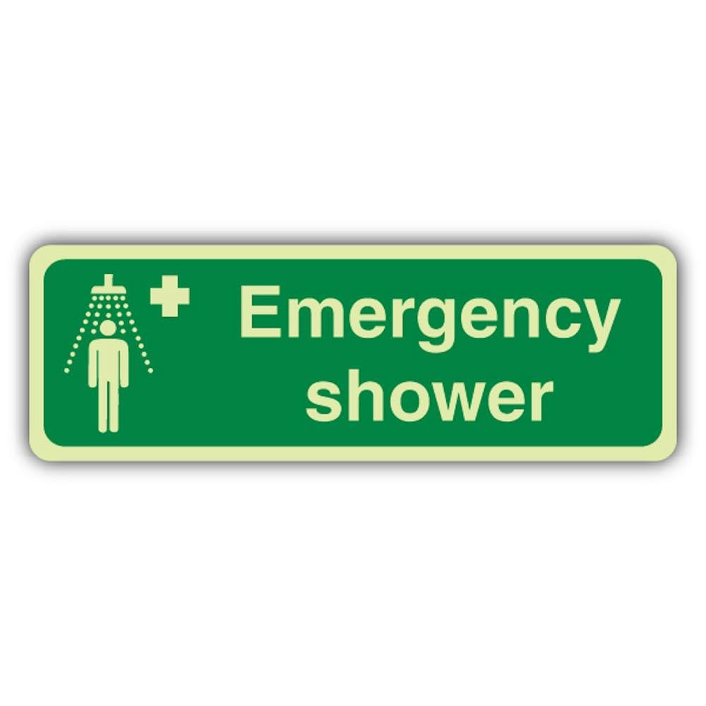 V Safety - Señal de seguridad fotoluminiscente para ducha de emergencia, 600 x 200 mm, vinilo autoadhesivo, triple brillo
