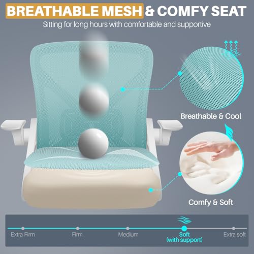 Image of FelixKing Office Chair - Ergonomic Desk Chair Breathable Mesh Task with Wheels and Lumbar Support Home Desk Office Chairs with Flip up Armrest Rolling Swivel for Home Computer Blue