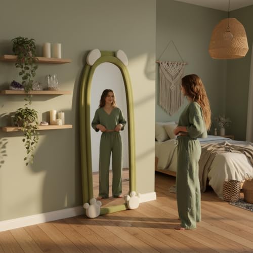 Image of APRODZ Full Length Bear Dressing Mirror | Floor Standing Full Body Mirror with Cute Bear Frame | Decorative Bedroom & Clothing Store Fitting Mirror for Home, Kids Room & Studio