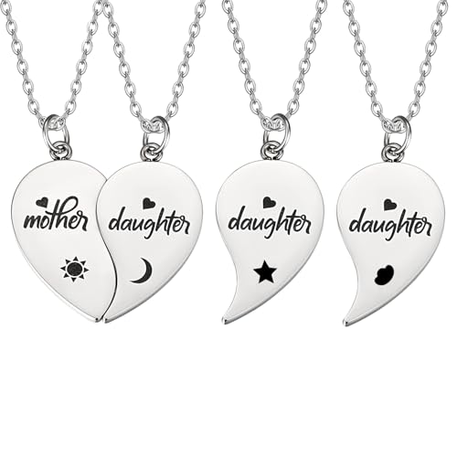 Image of Yonhon Mother Daughter Necklace Set for 4, Mom Daughter Matching Necklace for 4