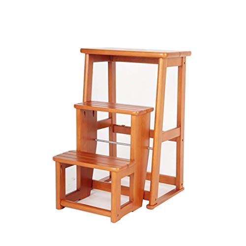 Taburete plegable multifunción con escalera de madera maciza para interiores de tres escalones