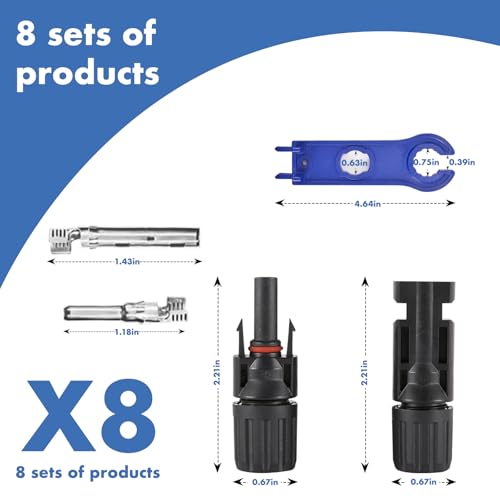 16 PCS Solar Panel Connectors, Male/Female IP67 Waterproof 1000V 30A Solar Cable Connectors (8 Pairs) with 2 Spanners(10AWG) - Image 3