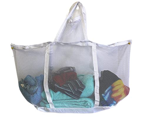 Cesta grande de malla de nailon suave con asas, portátil y plegable para ropa sucia y limpia, hogar, viajes, dormitorio universitario, también ideal para juguetes y artículos deportivos