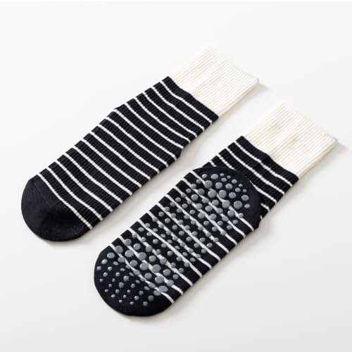 Image of Verdancy Yoga Pilates Socks with Grips for Women Non Slip Striped Cushioned Crew Socks for Barre Ballet Dance