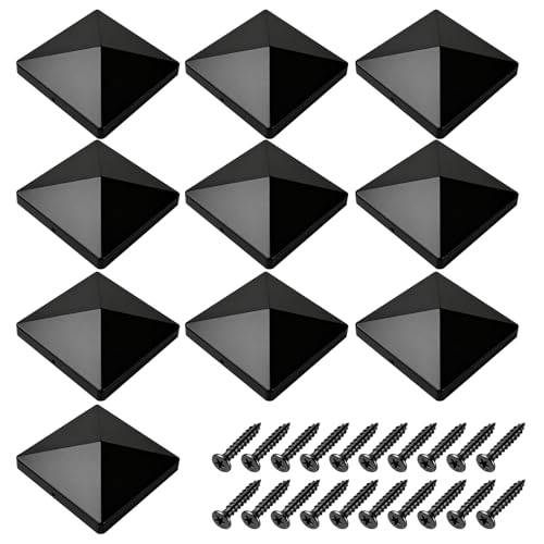 Pack of 10 Plastic Fence Post Caps - Weatherproof and Durable Garden Post Covers, Ideal for 4x4inch Wooden Posts, Black