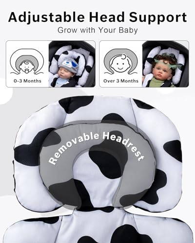 Image of THE KENKYO Infant Car Seat Insert with Extra Headrest for Preemie to Toddler, Adjustable Baby Car Seat Head Support with Shoulder Pads, Breathable Air Mesh & Mink Dot Newborn Carseat Insert