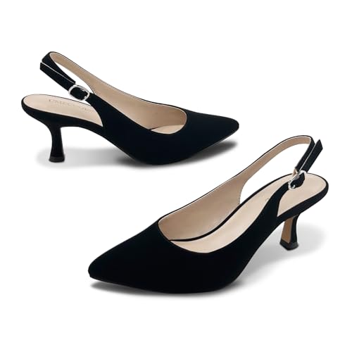 Slingback Kitten Heels for Women Pumps Pointed Toe Low Heel 2.7 in Kitten Heels Women Pumps Slip On Dress Shoes with Buckle Strap for Dating Party Working3