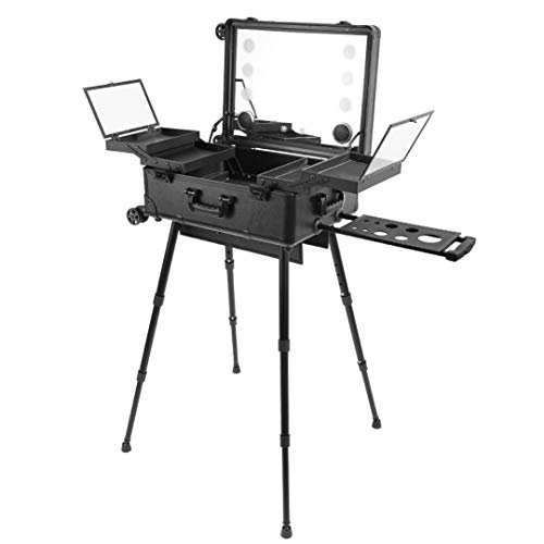 Make-up-Trolley-etui Mit Spiegellicht, Reisekosmetik-aufbewahrungsgepäck Mit Bluetooth-Lautsprecher, Verstellbarem, Ausziehbarem Beinfach Und 3 Lichtfarben Cover