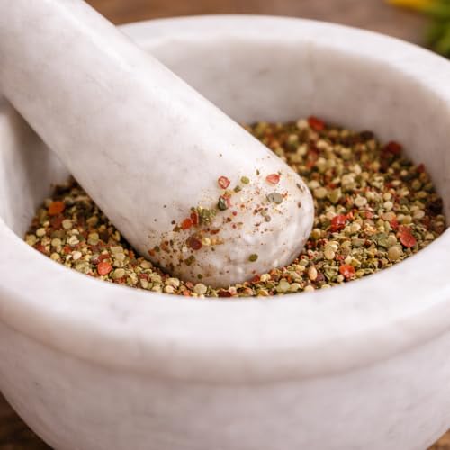 Image of White Marble Mortar and Pestle Set 5 Inch Natural Stone Spice Hand Grinder for Kitchen Herbs Masala Garlic Crusher Heavy Duty Khalbatta for Home Cooking