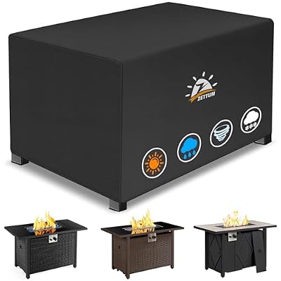Zettum Fire Pit Cover Rectangular 57 Inch - Outdoor Fire Table Cover Rectangle Heavy Duty & Waterproof, 600D Patio Propane Gas Firepit Cover Rectangular Fade & Weather Resistant - 57 x 22 x 24 Inch