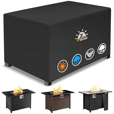 Zettum Fire Pit Cover Rectangular 44 Inch - Outdoor Fire Table Cover Rectangle Heavy Duty & Waterproof, 600D Patio Propane Gas Firepit Cover Rectangular Fade & Weather Resistant - 44 x 26 x 24 Inch